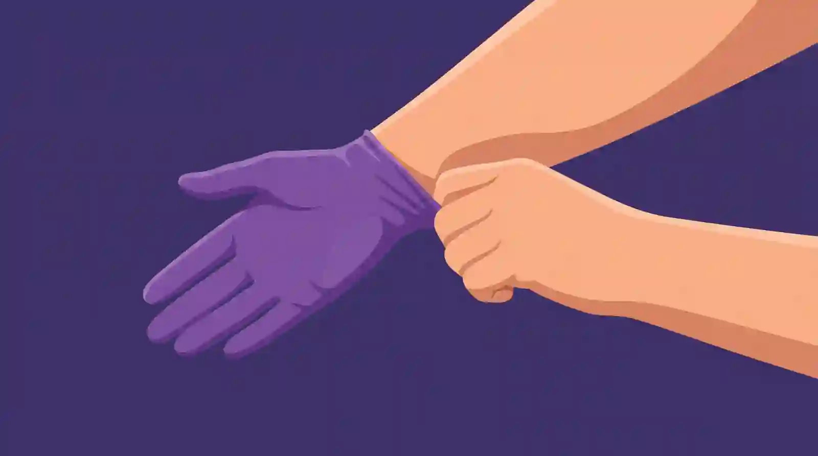 Hands pulling on a nitrile examination glove