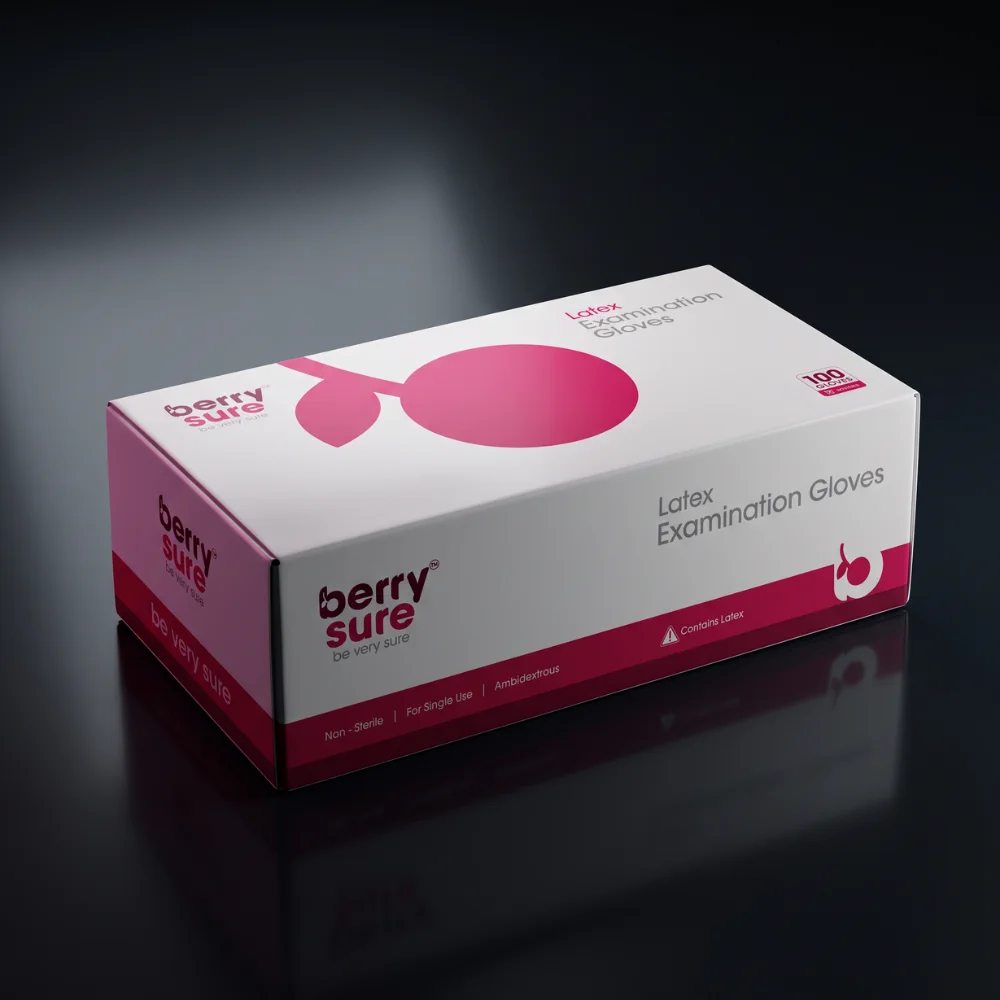BerrySure latex examination gloves, 100-count dispenser box